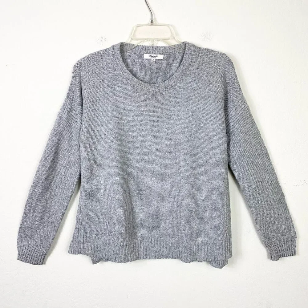 Madewell Textureworks Grey Ribbed Trim Knitted Crewneck Sweater Size S